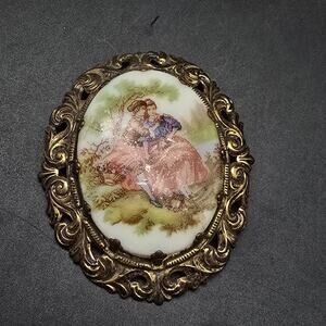 Vintage Western Germany Courting Scene Brooch Victorian Revival